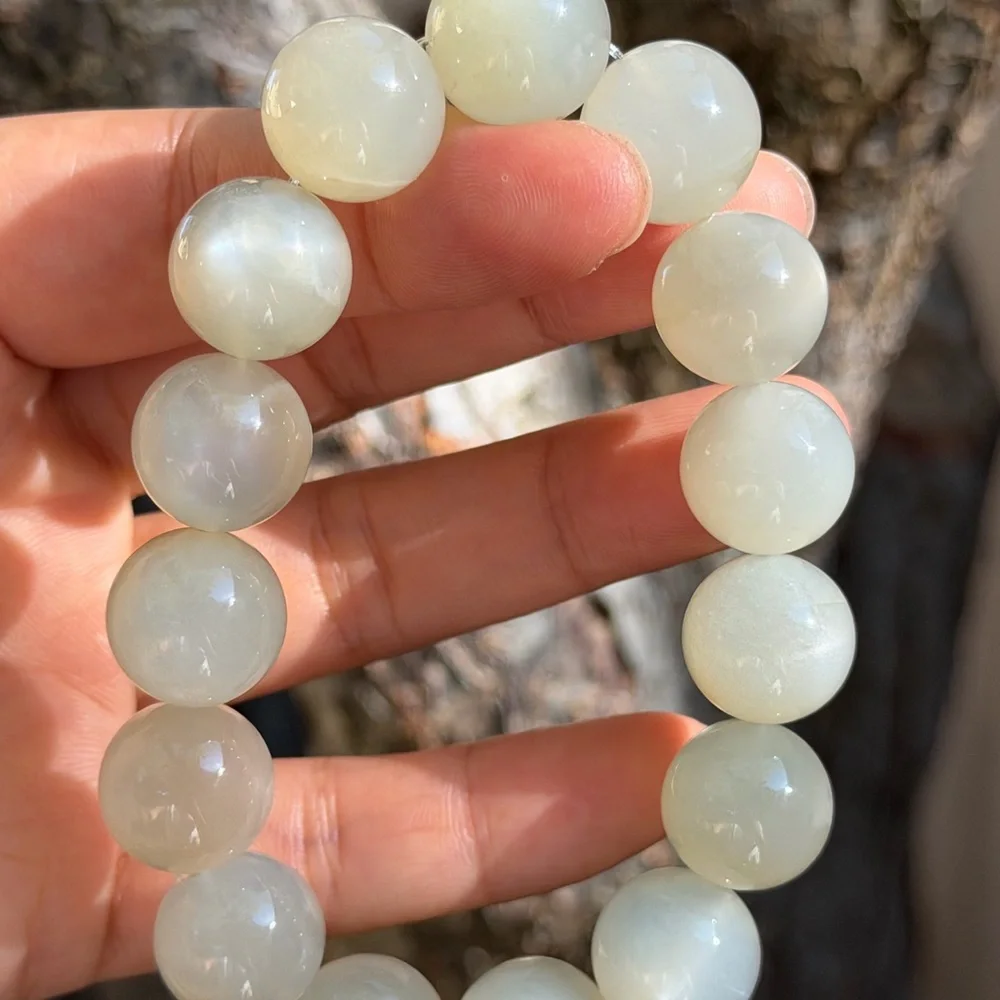 14.5mm‎ stretchable high quality flashy silver moonstone bracelet 0610